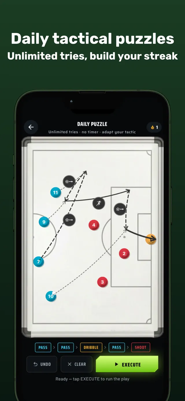 Daily tactical puzzle, the same for everyone, with unlimited tries and a streak.